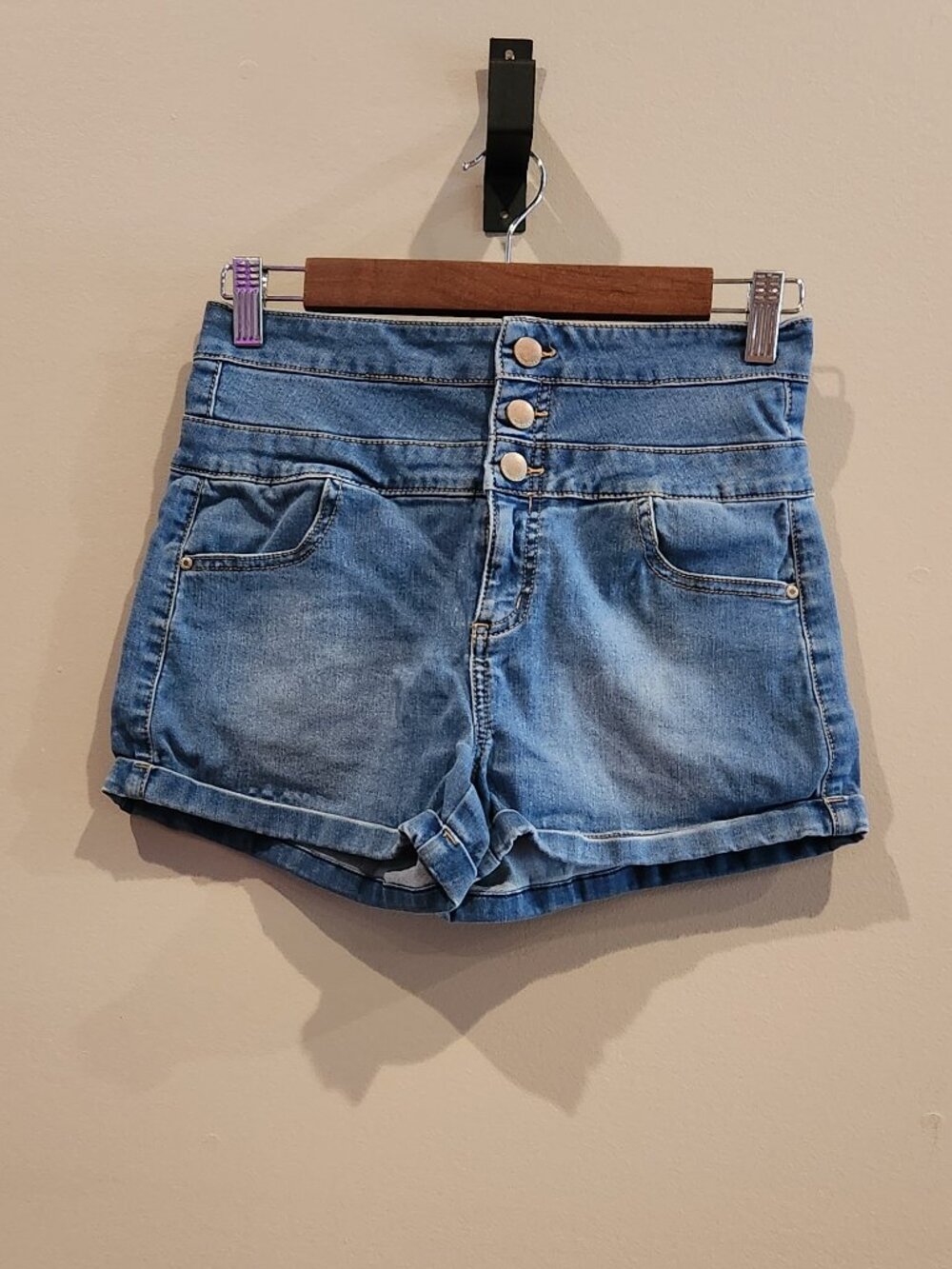 Tinseltown High Rise Denim Shorts Womens Size 5 Blue Cuffed